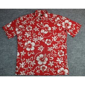Island Traditions Hawaii Aloha Shirt Mens Large Tribal Red Made in USA Floral